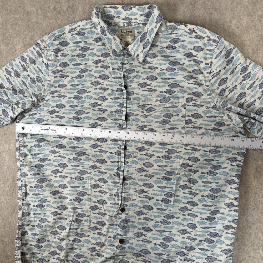 Vintage 90s LL Bean Hawiian Button Up Shirt Men's Large Traditional Fit Blue - Picture 4 of 5